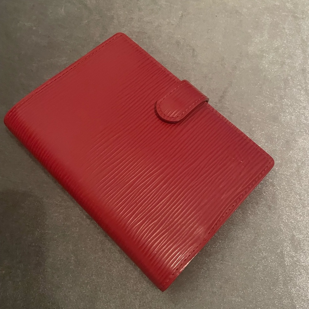Louis Vuitton Red Epi Leather Noir Small Ring Agenda MM Notebook